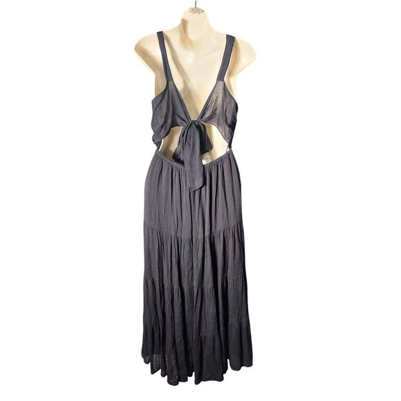 Hyfve Sz M Black Gauzy Tie Back Maxi Dress Beach Resort Vacation - Picture 2 of 9